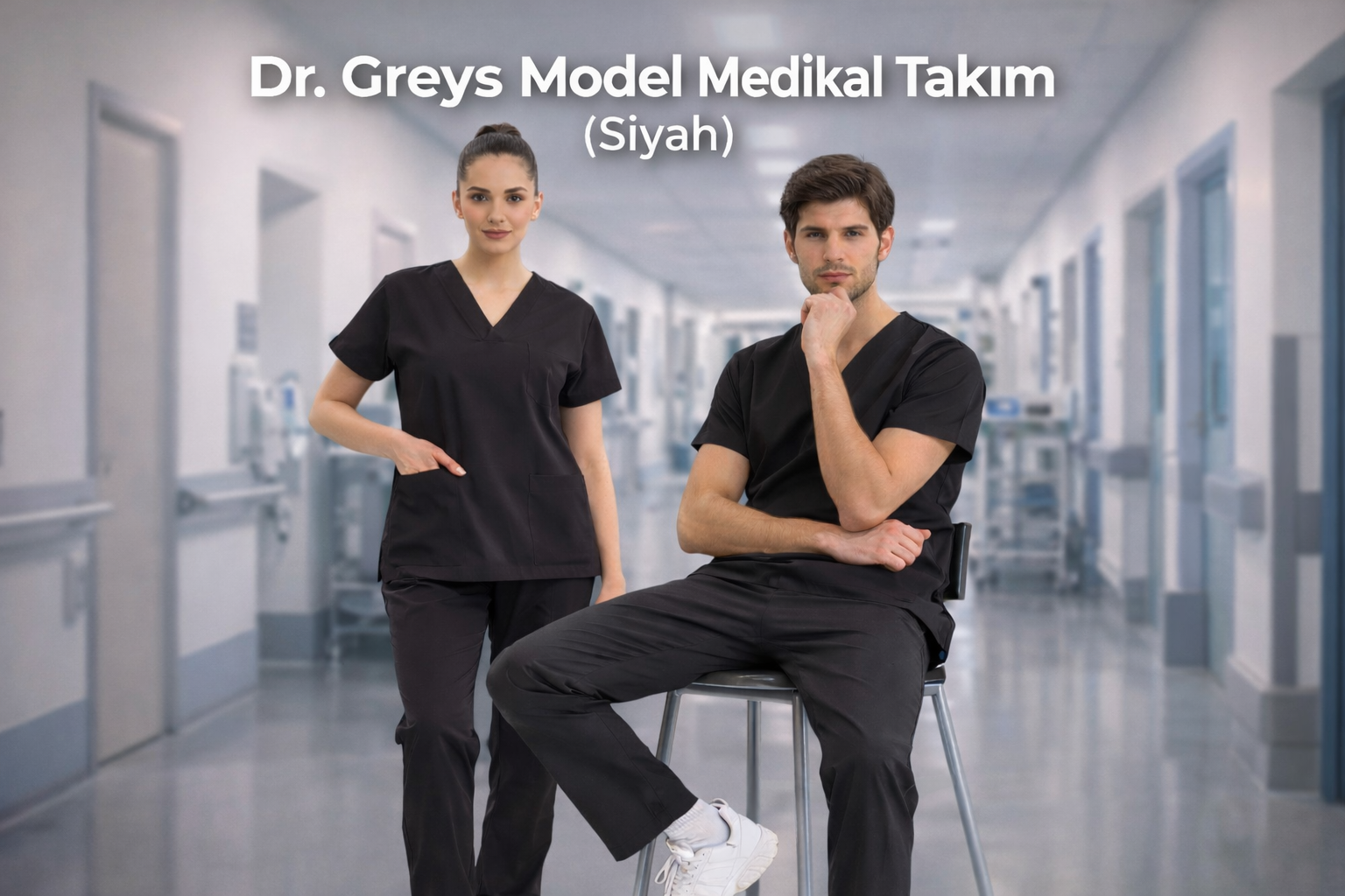 Siyah Dr. Greys Medikal Scrubs Takım: Siyahın Gücü ve Profesyonel Zarafet