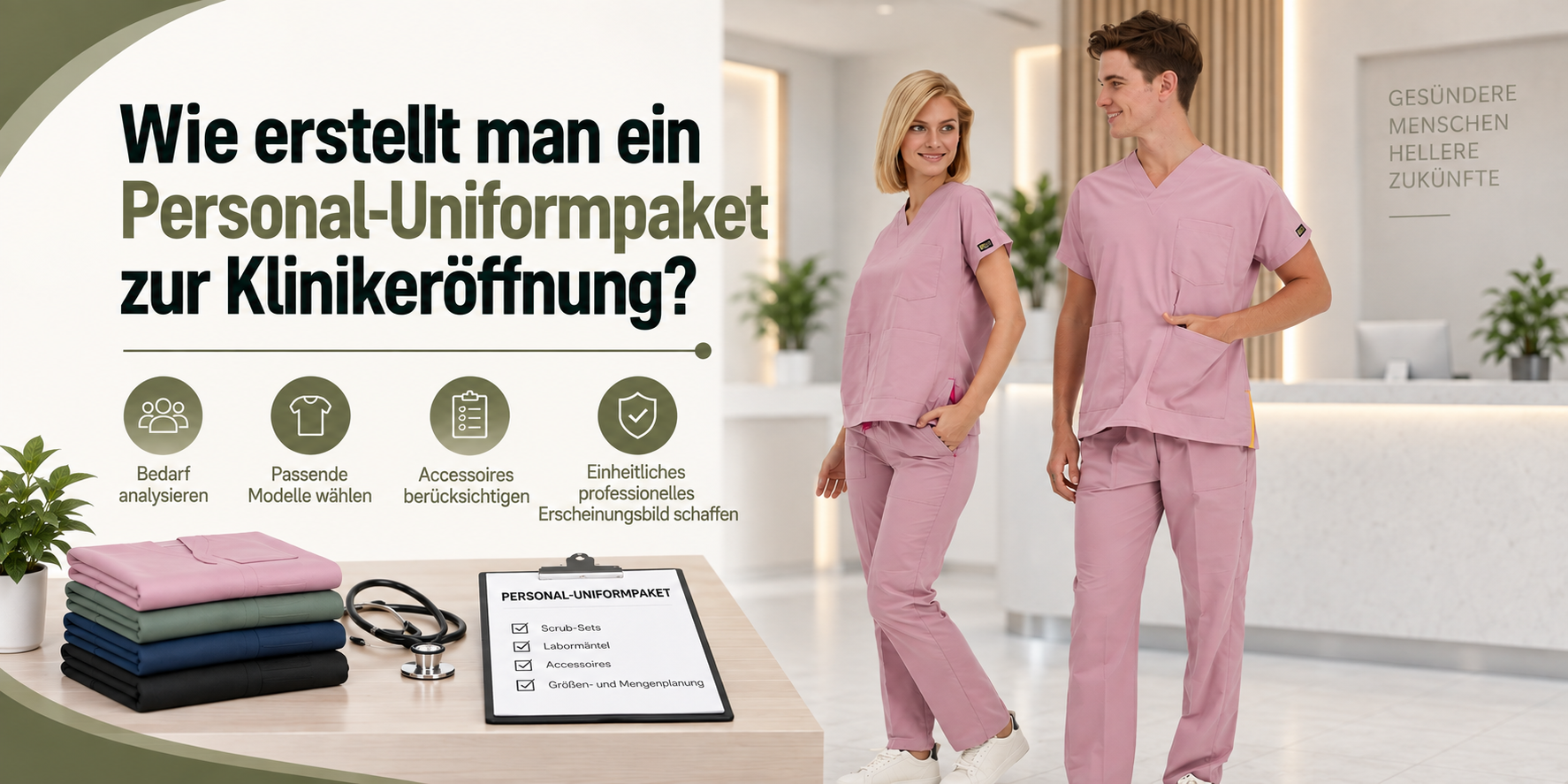 Wie bereitet man ein Mitarbeiter-Uniformpaket für die Eröffnung einer neuen Klinik vor?