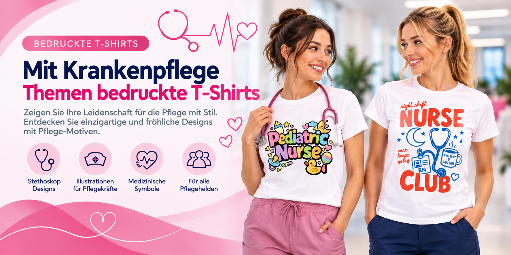 Bedruckte T-Shirts mit Pflegemotiven