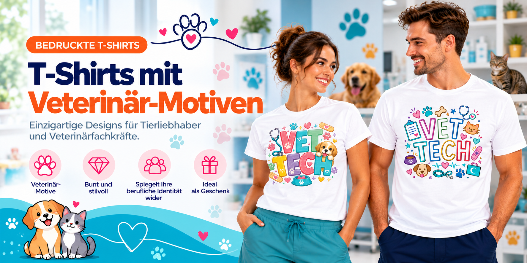 Bedruckte T-Shirts mit Tiermedizin-Motiven