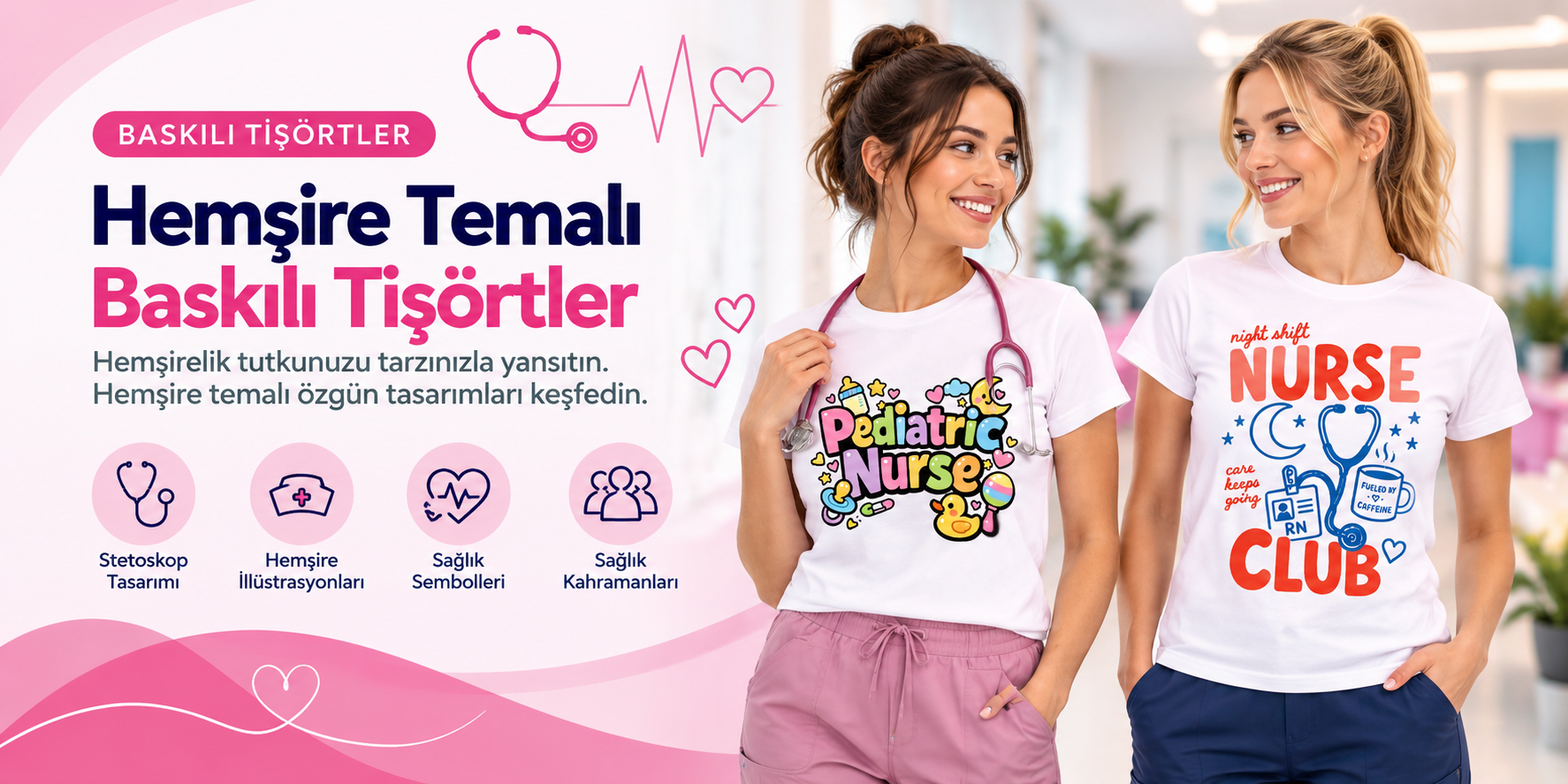 Hemşire Temalı Baskılı Tişörtler