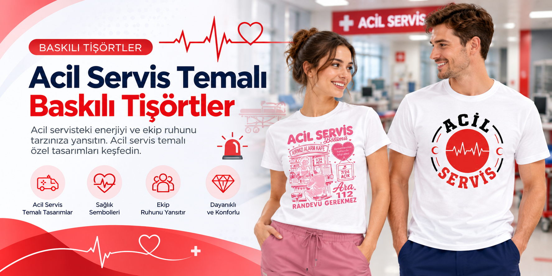 Acil Servis Temalı Baskılı Tişörtler