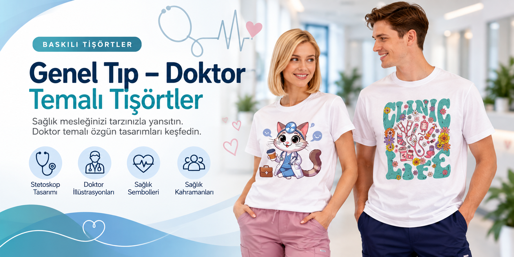 Genel Tıp ve Doktor Temalı Baskılı Tişörtler