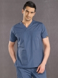 Petrol Blue Classic Doctor Nurse Medical Scrubs Set Poly‑cotton blend fabric