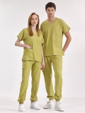 Pistaziengrün Jogger Medizinischer Scrubs Set für Ärzte und Pflege Luxus Lycra-Stoff