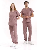 Gül Kurusu Jogger Doktor Hemşire Medikal Scrubs Takım Lüks Likralı Kumaş