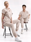 Krem Jogger Doktor Hemşire Medikal Scrubs Takım Lüks Likralı Kumaş