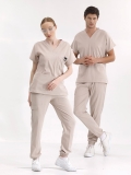 Krem Jogger Doktor Hemşire Medikal Scrubs Takım Lüks Likralı Kumaş
