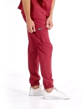 Bordo Jogger Doktor Hemşire Medikal Scrubs Takım Lüks Likralı Kumaş