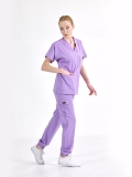 Lila Jogger Doktor Hemşire Medikal Scrubs Takım Lüks Likralı Kumaş