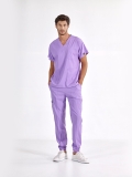 Lila Jogger Doktor Hemşire Medikal Scrubs Takım Lüks Likralı Kumaş