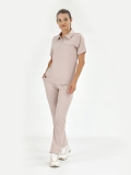Cream Polo Neck Doctor Nurse Medical Scrubs Set Luxury Lycra Fabric