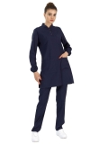 Navy Blue Modest Mandarin Collar Doctor Nurse Medical Scrubs Set Luxury Lycra Fabric