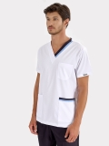 Light Blue-Navy Double Collar Doctor Nurse Medical Scrubs Top Luxury Lycra Fabric