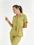 Pistaziengrün Retro Medizinischer Scrubs Set für Damen Luxus Lycra-Stoff