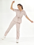 Creme Retro Medizinischer Scrubs Set für Damen Luxus Lycra-Stoff