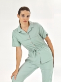 Mint Yeşili Retro Kadın Doktor Hemşire Medikal Scrubs Takım Lüks Likralı Kumaş
