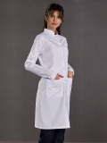 White Mandarin Collar Women's Lab Coat Alpaca Fabric