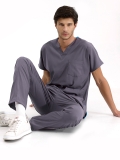 Kurşuni Gri Dr. Greys Doktor Hemşire Medikal Scrubs Takım Lüks Likralı Kumaş