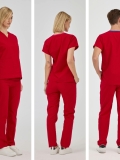 Kırmızı Dr. Greys Doktor Hemşire Medikal Scrubs Takım Terikoton Kumaş