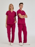 Vişne Dr. Greys Doktor Hemşire Medikal Scrubs Takım Terikoton Kumaş