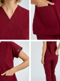 Bordo Dr. Greys Doktor Hemşire Medikal Scrubs Takım Terikoton Kumaş
