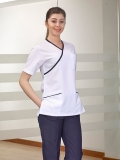 Top White Bottom Navy Crossover Collar Doctor Nurse Medical Scrubs Set Luxury Lycra Fabric