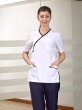 Top White Bottom Navy Crossover Collar Doctor Nurse Medical Scrubs Set Luxury Lycra Fabric