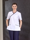 Top White Bottom Navy Crossover Collar Doctor Nurse Medical Scrubs Set Luxury Lycra Fabric