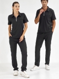 Black Polo Neck Doctor Nurse Medical Scrubs Set Luxury Lycra Fabric