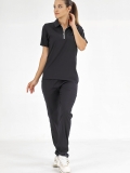 Black Polo Neck Doctor Nurse Medical Scrubs Set Luxury Lycra Fabric