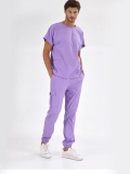 Lila Basic Doktor Hemşire Medikal Scrubs Takım Lüks Likralı Kumaş