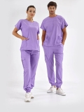 Lila Basic Doktor Hemşire Medikal Scrubs Takım Lüks Likralı Kumaş
