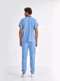 Açık Mavi Jogger Doktor Hemşire Medikal Scrubs Takım Lüks Likralı Kumaş