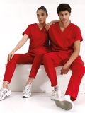 Kırmızı Dr. Greys Doktor Hemşire Medikal Scrubs Takım Lüks Likralı Kumaş