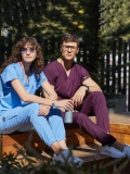 Light Blue Jogger Doctor Nurse Medical Scrubs Set Luxury Lycra Fabric