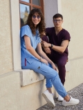 Açık Mavi Jogger Doktor Hemşire Medikal Scrubs Takım Lüks Likralı Kumaş