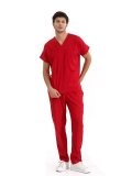Kırmızı Dr. Greys Doktor Hemşire Medikal Scrubs Takım Lüks Likralı Kumaş