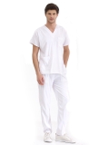 Beyaz Dr. Greys Doktor Hemşire Medikal Scrubs Takım Lüks Likralı Kumaş
