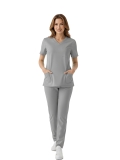 Neutral Gray Dr. Greys Doktor Hemşire Medikal Scrubs Takım Lüks Likralı Kumaş