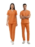 Orange Ochre Dr. Greys Doktor Hemşire Medikal Scrubs Takım Lüks Likralı Kumaş