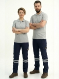 Navy Blue 3 Cm Double Row Reflective Work Pants Gabardine Fabric