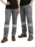 Gri 3 Cm Çift Sıra Reflektörlü İş Pantolonu Gabardin Kumaş