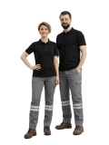 Gri 3 Cm Çift Sıra Reflektörlü İş Pantolonu Gabardin Kumaş