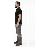 Gri 3 Cm Çift Sıra Reflektörlü İş Pantolonu Gabardin Kumaş