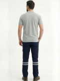 Navy Blue 3 Cm Double Row Reflective Work Pants Gabardine Fabric