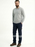 Navy Blue 3 Cm Double Row Reflective Work Pants Gabardine Fabric