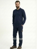 Lacivert Polo Yaka Uzun Kol İş Sweatshirtü Penye Lacoste Kumaş
