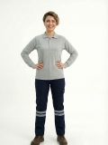 Navy Blue 3 Cm Double Row Reflective Work Pants Gabardine Fabric