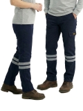 Navy Blue 3 Cm Double Row Reflective Work Pants Gabardine Fabric